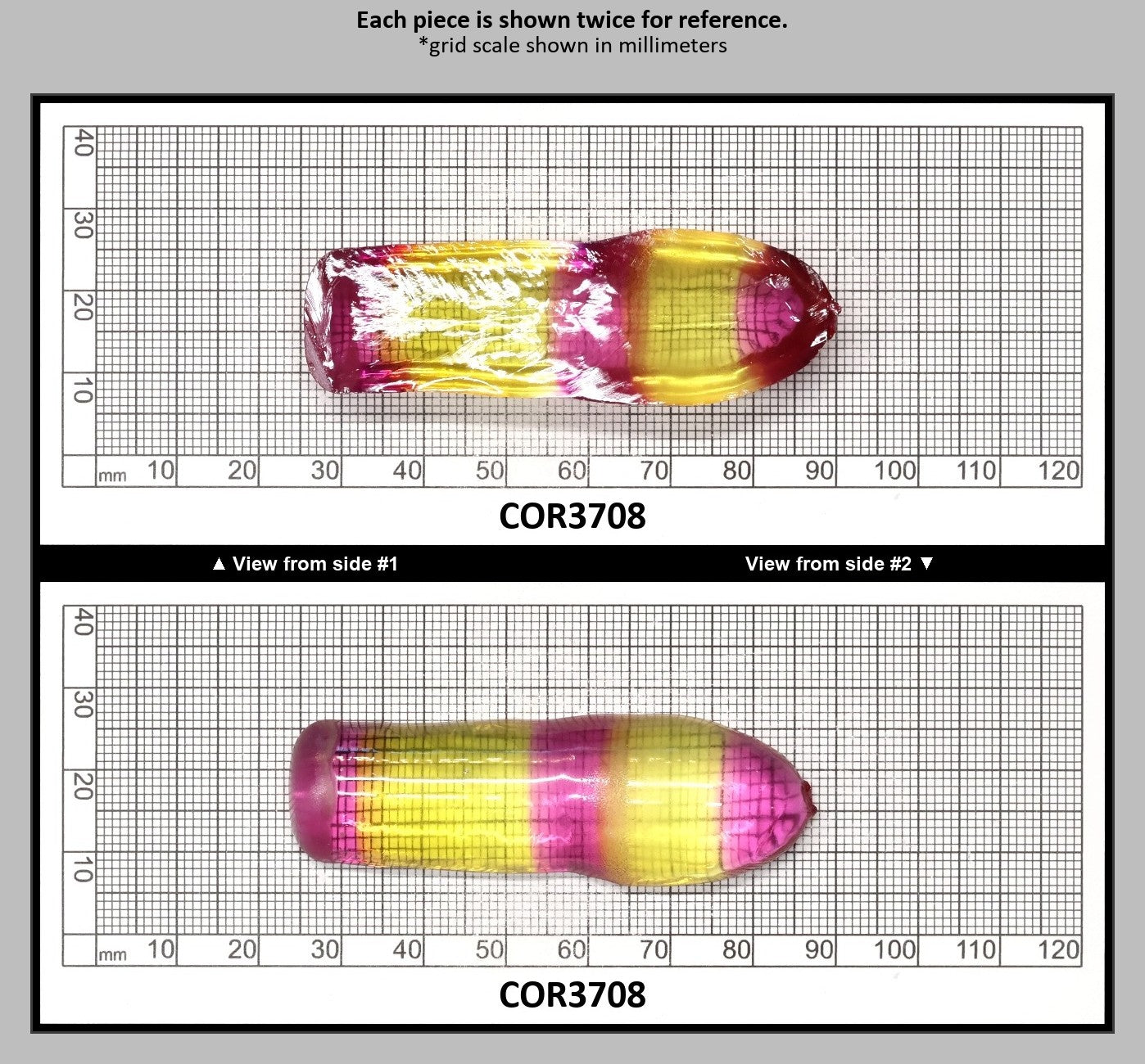 Yellow/Purple Bi-Color #20/#65 Lab Created Corundum Sapphire Faceting Rough : COR3708