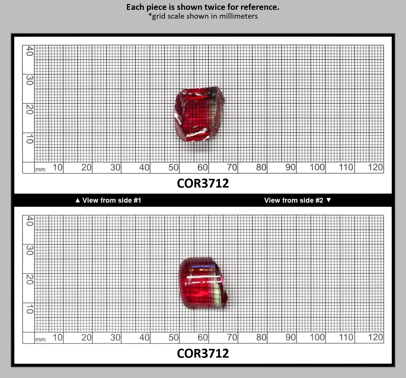 Pink/Green Tourmaline Bi-Color Lab Created Corundum Sapphire Faceting Rough for Gem Cutting - Various Sizes - Split Boule : COR3712