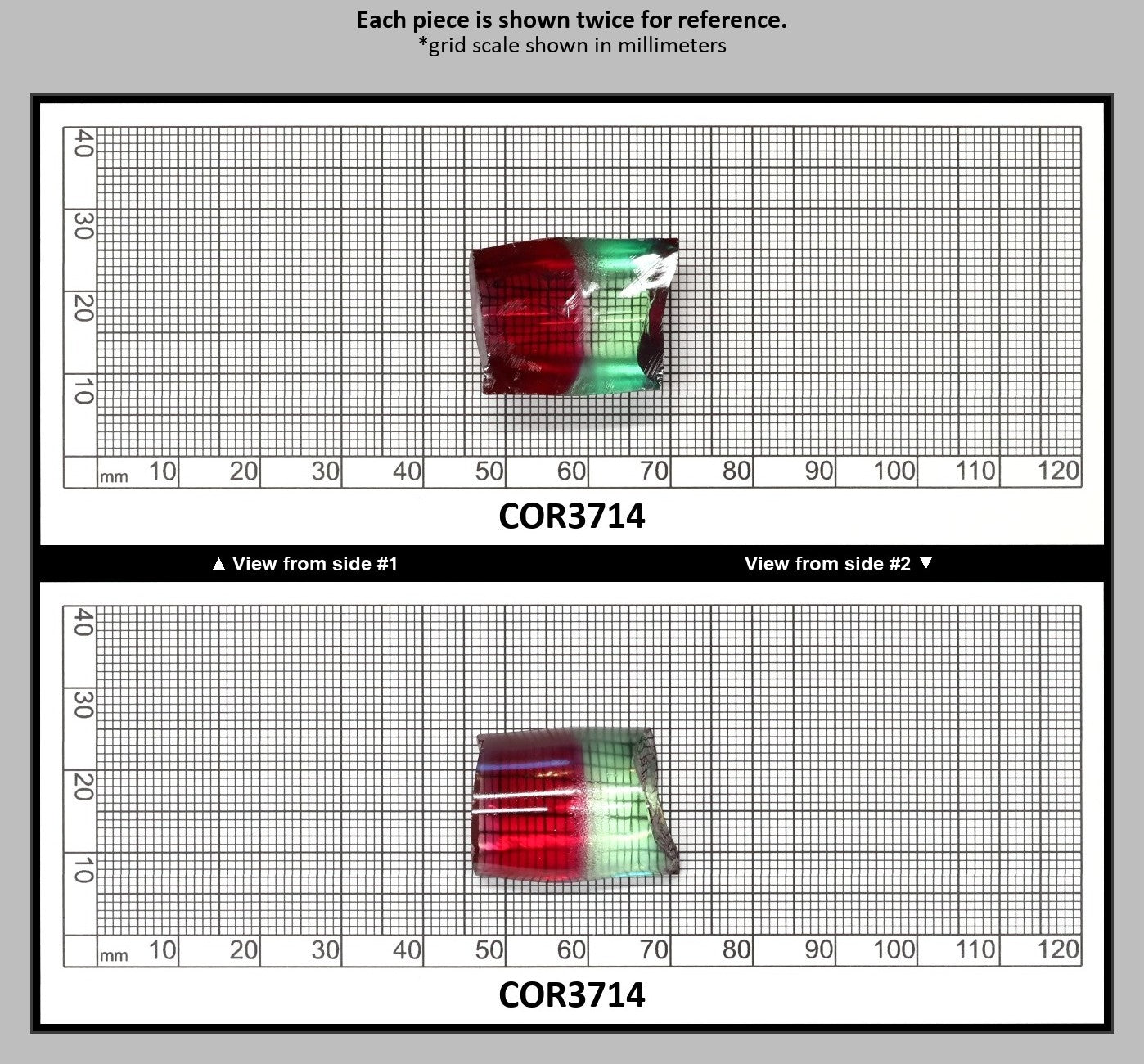 Pink/Green Tourmaline Bi-Color Lab Created Corundum Sapphire Faceting Rough for Gem Cutting - Various Sizes - Split Boule : COR3714