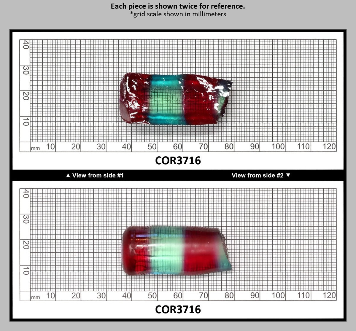 Pink/Green Tourmaline Bi-Color Lab Created Corundum Sapphire Faceting Rough for Gem Cutting - Various Sizes - Split Boule : COR3716