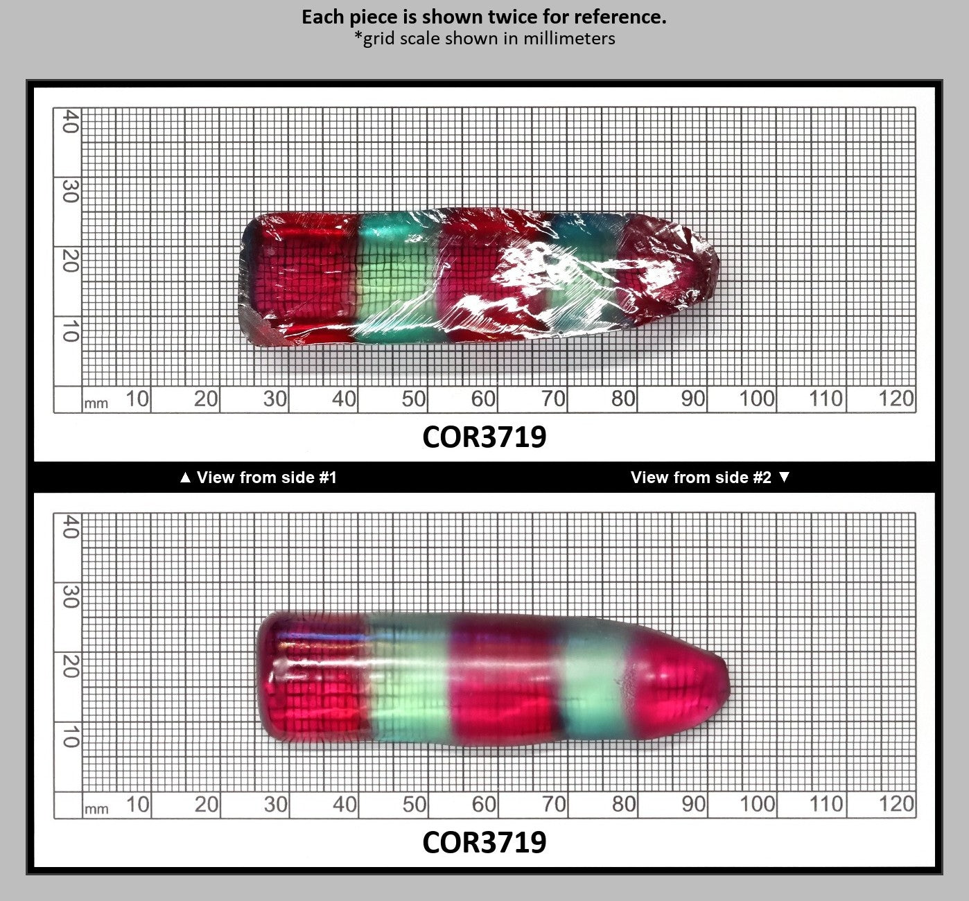 Pink/Green Tourmaline Bi-Color Lab Created Corundum Sapphire Faceting Rough for Gem Cutting - Various Sizes - Split Boule : COR3719