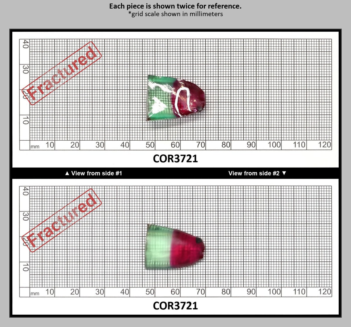 Pink/Green Tourmaline Bi-Color Lab Created Corundum Sapphire Faceting Rough for Gem Cutting - Various Sizes - Split Boule : COR3721
