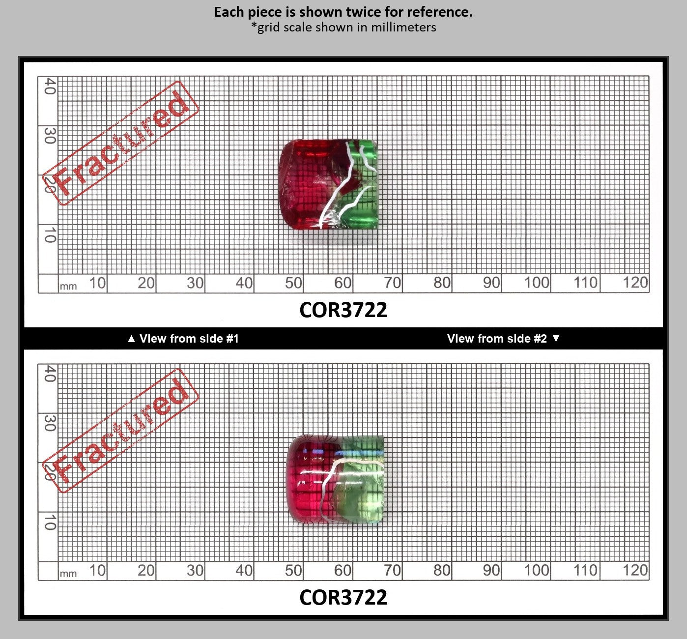 Pink/Green Tourmaline Bi-Color Lab Created Corundum Sapphire Faceting Rough for Gem Cutting - Various Sizes - Split Boule : COR3722