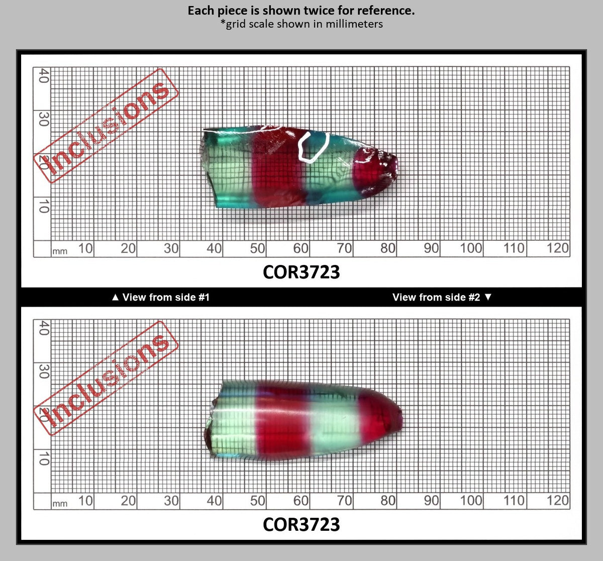 Pink/Green Tourmaline Bi-Color Lab Created Corundum Sapphire Faceting Rough for Gem Cutting - Various Sizes - Split Boule : COR3723