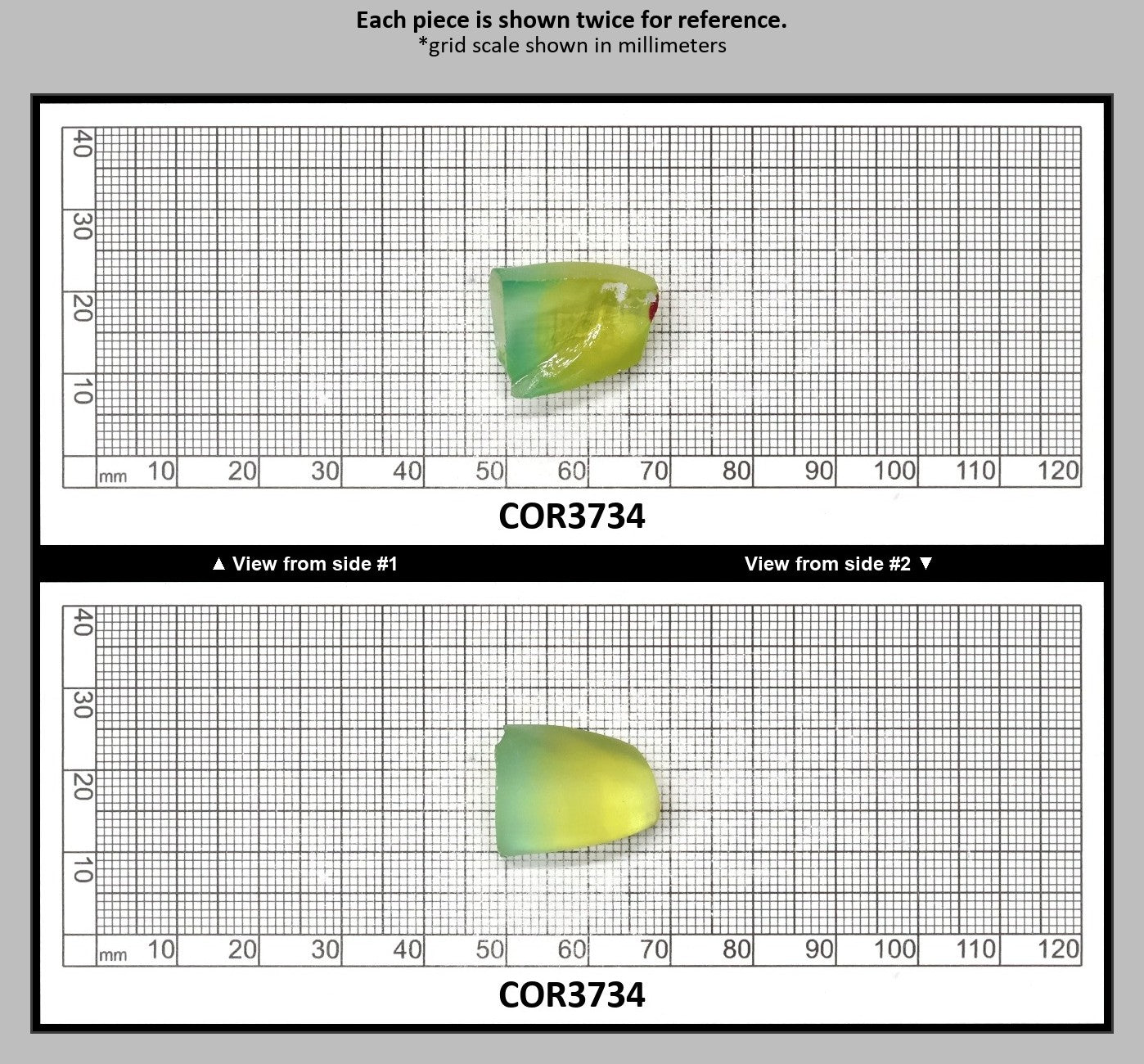 Yellow/Green Bi-Color Lab Created Corundum Sapphire Faceting Rough for Gem Cutting - Various Sizes - Split Boule : COR3734
