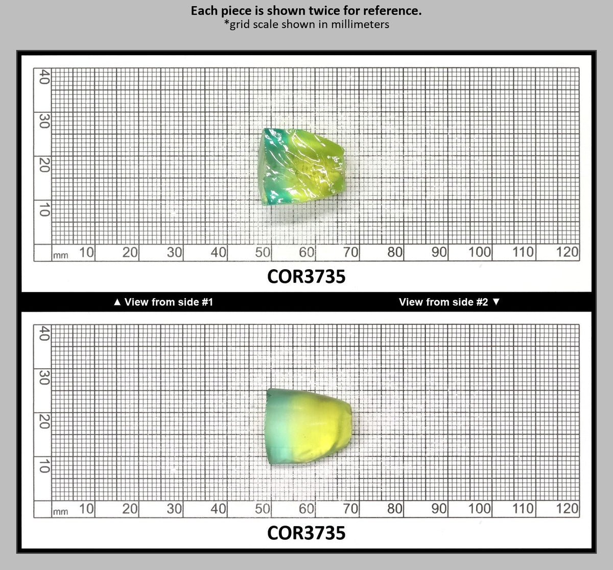 Yellow/Green Bi-Color Lab Created Corundum Sapphire Faceting Rough for Gem Cutting - Various Sizes - Split Boule : COR3735