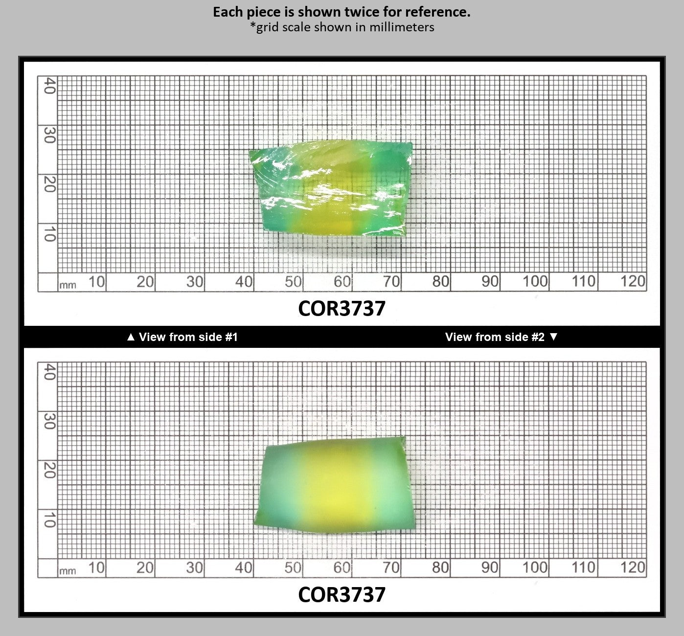 Yellow/Green Bi-Color Lab Created Corundum Sapphire Faceting Rough for Gem Cutting - Various Sizes - Split Boule : COR3737