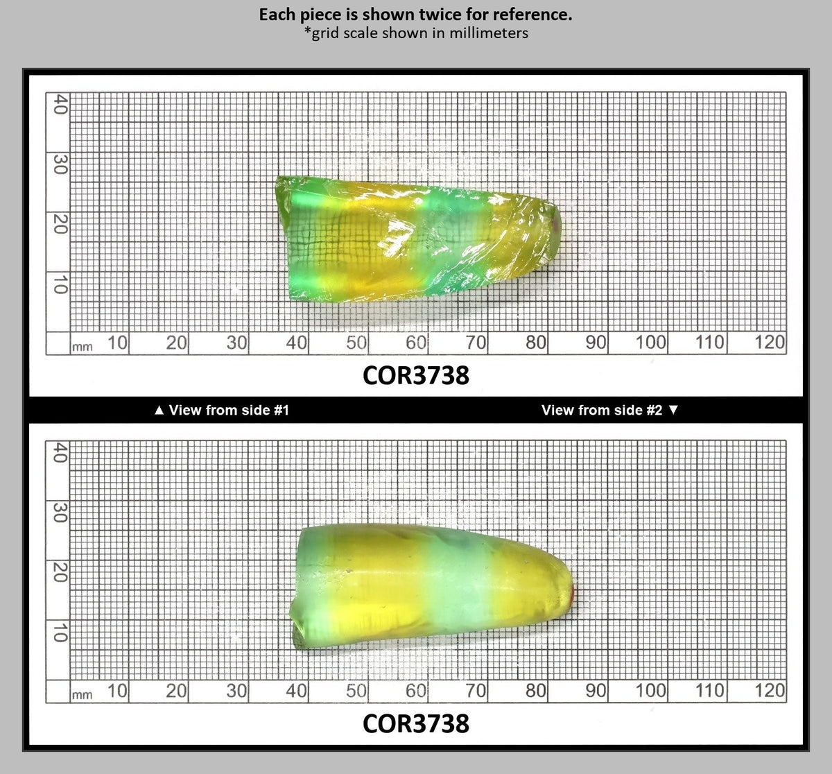 Yellow/Green Bi-Color Lab Created Corundum Sapphire Faceting Rough for Gem Cutting - Various Sizes - Split Boule : COR3738