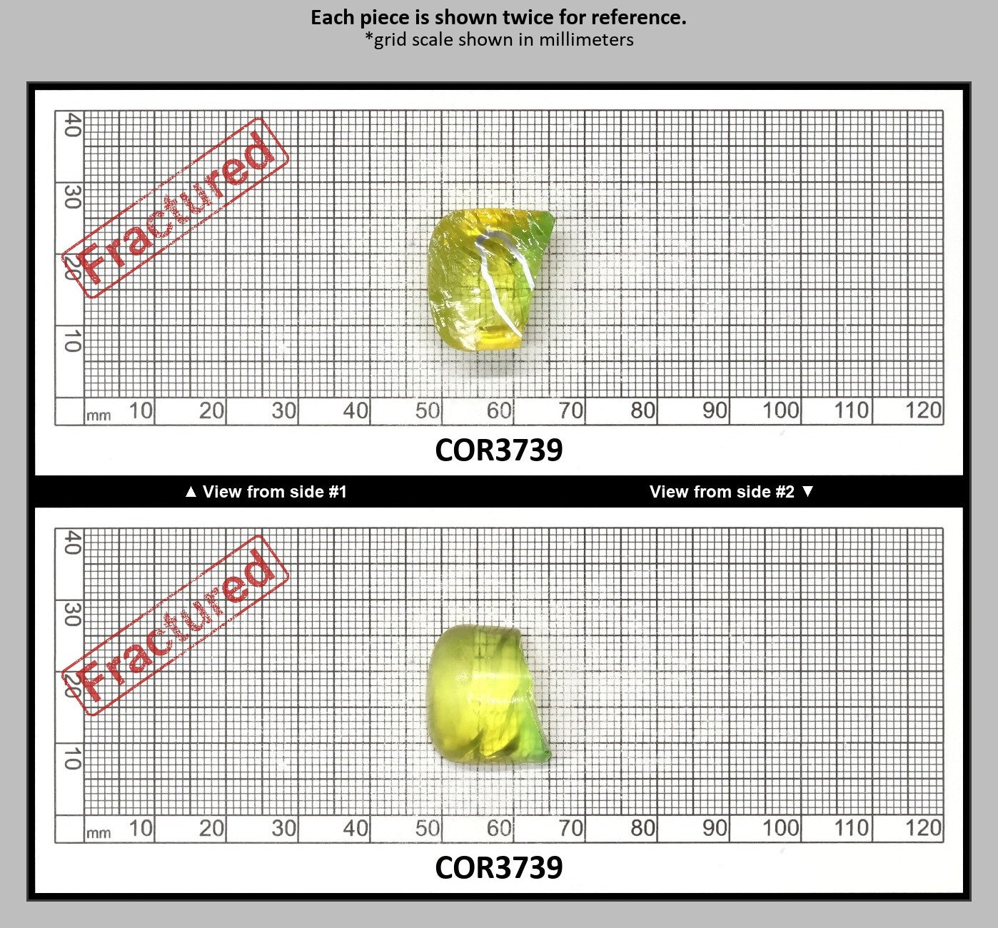 Yellow/Green Bi-Color Lab Created Corundum Sapphire Faceting Rough for Gem Cutting - Various Sizes - Split Boule : COR3739