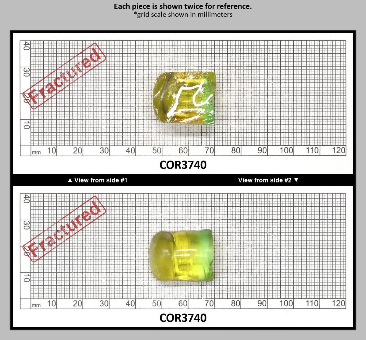 Yellow/Green Bi-Color Lab Created Corundum Sapphire Faceting Rough for Gem Cutting - Various Sizes - Split Boule : COR3740
