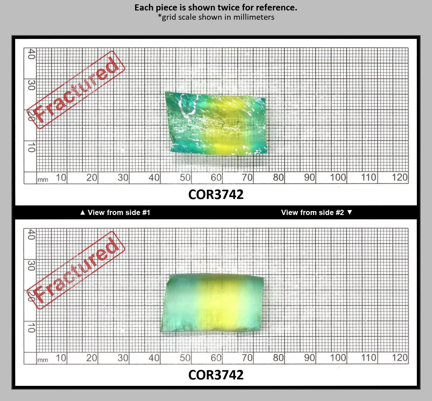 Yellow/Green Bi-Color Lab Created Corundum Sapphire Faceting Rough for Gem Cutting - Various Sizes - Split Boule : COR3742