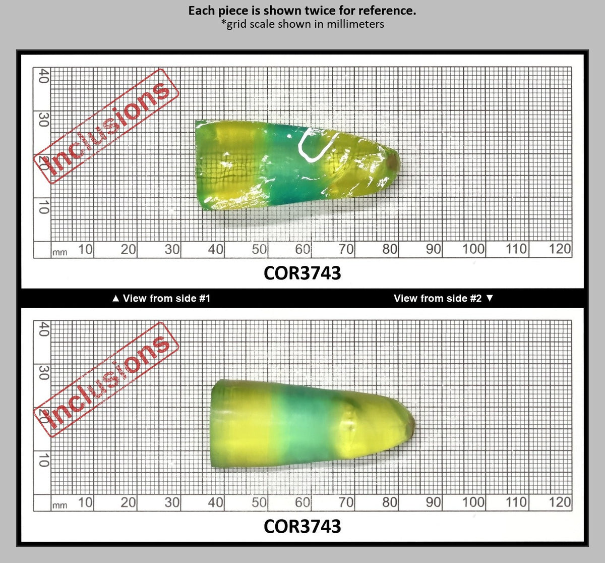 Yellow/Green Bi-Color Lab Created Corundum Sapphire Faceting Rough for Gem Cutting - Various Sizes - Split Boule : COR3743