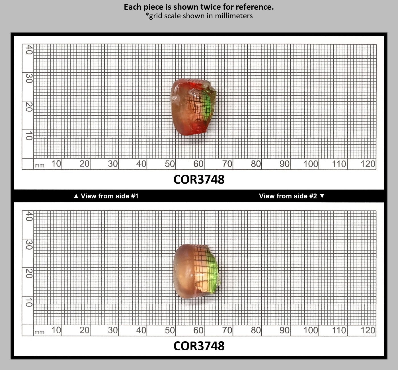 Sunrise/Green Bi-Color #16/#73 Lab Created Corundum Sapphire Faceting Rough : COR3748
