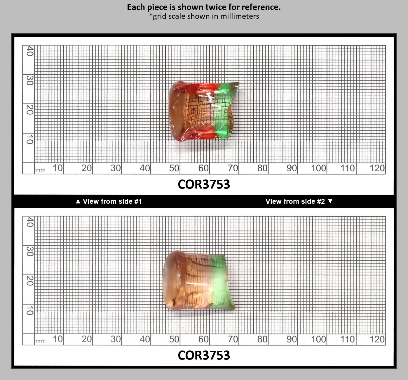 Sunrise/Green Bi-Color #16/#73 Lab Created Corundum Sapphire Faceting Rough : COR3753