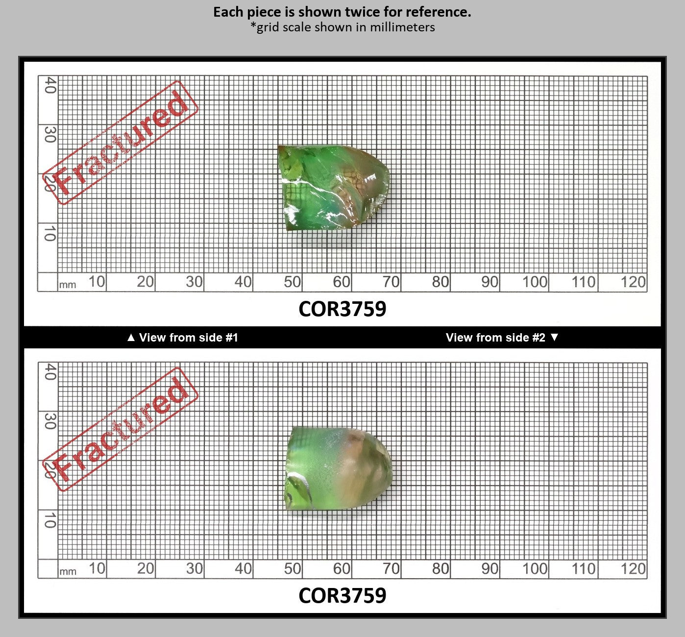 Sunrise/Green Bi-Color #16/#73 Lab Created Corundum Sapphire Faceting Rough : COR3759