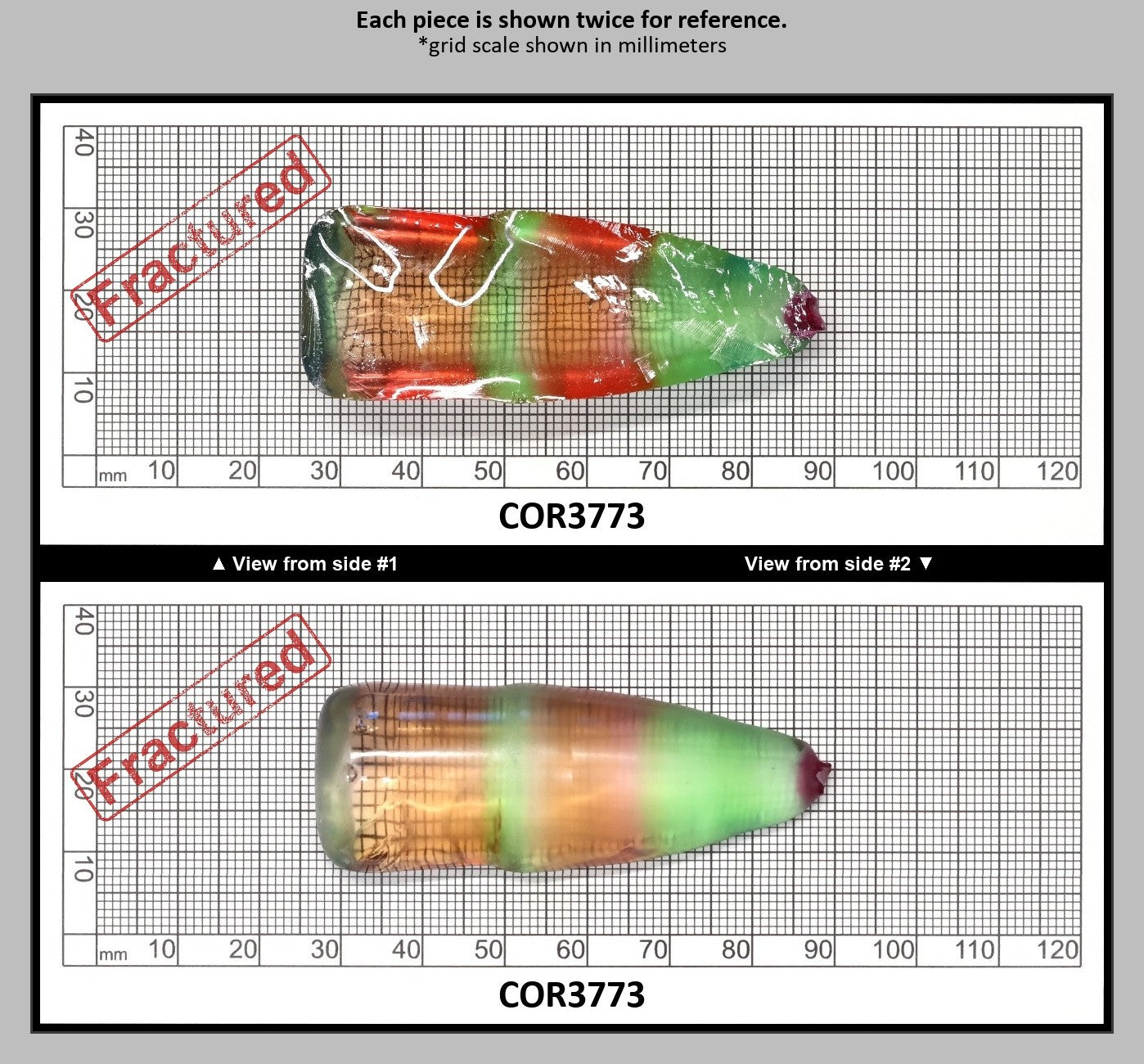 Sunrise/Green Bi-Color #16/#73 Lab Created Corundum Sapphire Faceting Rough : COR3773