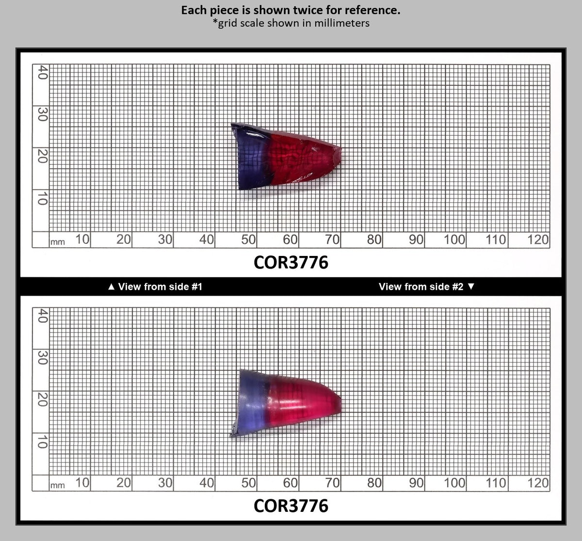 Blue/Pink Bi-Color Lab Created Corundum Sapphire Faceting Rough for Gem Cutting - Various Sizes - Split Boule : COR3776
