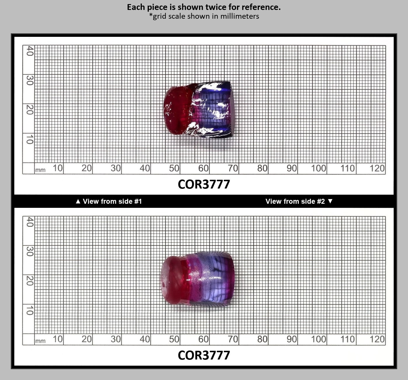 Blue/Pink Bi-Color Lab Created Corundum Sapphire Faceting Rough for Gem Cutting - Various Sizes - Split Boule : COR3777