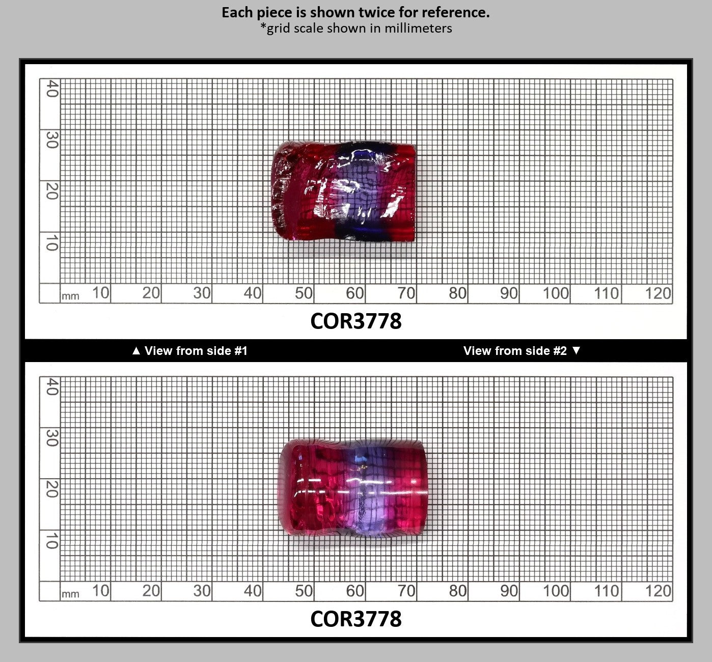 Blue/Pink Bi-Color Lab Created Corundum Sapphire Faceting Rough for Gem Cutting - Various Sizes - Split Boule : COR3778