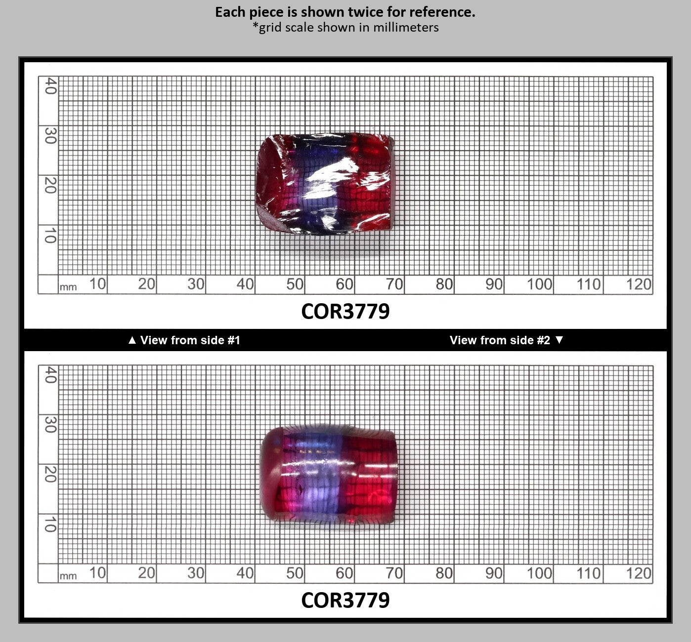 Blue/Pink Bi-Color Lab Created Corundum Sapphire Faceting Rough for Gem Cutting - Various Sizes - Split Boule : COR3779