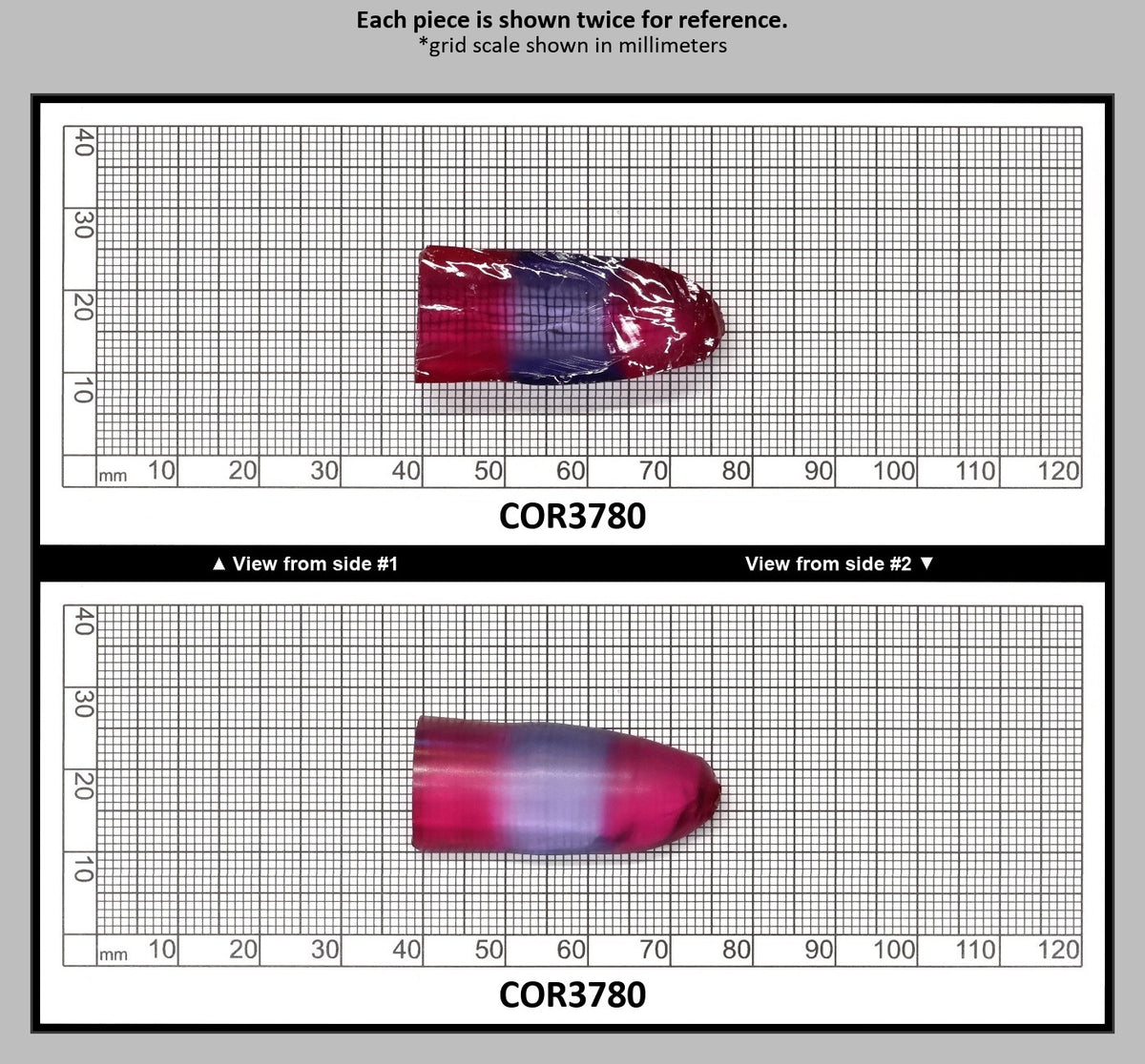 Blue/Pink Bi-Color Lab Created Corundum Sapphire Faceting Rough for Gem Cutting - Various Sizes - Split Boule : COR3780