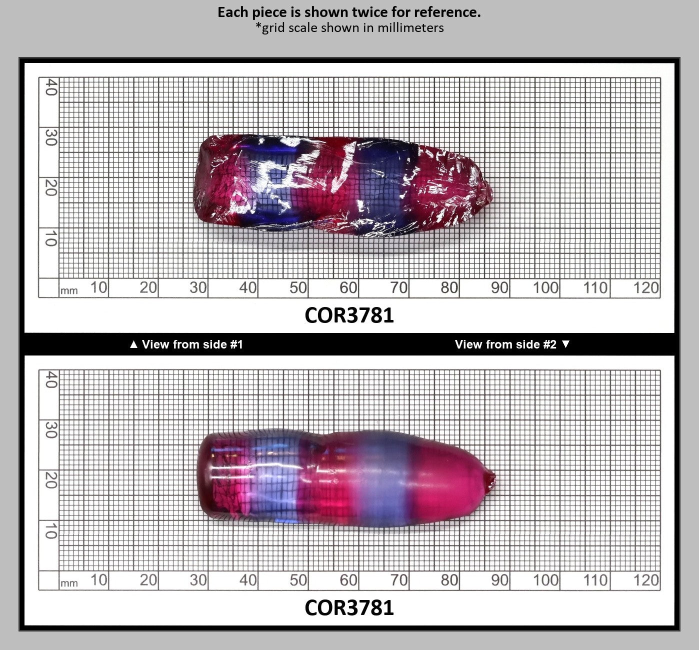 Blue/Pink Bi-Color Lab Created Corundum Sapphire Faceting Rough for Gem Cutting - Various Sizes - Split Boule : COR3781