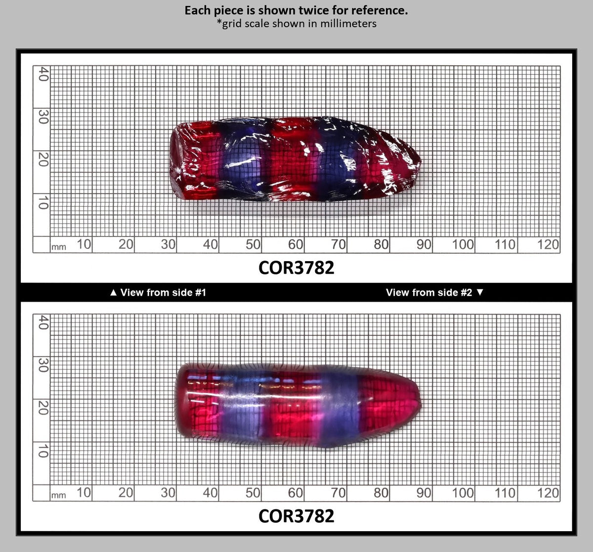 Blue/Pink Bi-Color Lab Created Corundum Sapphire Faceting Rough for Gem Cutting - Various Sizes - Split Boule : COR3782