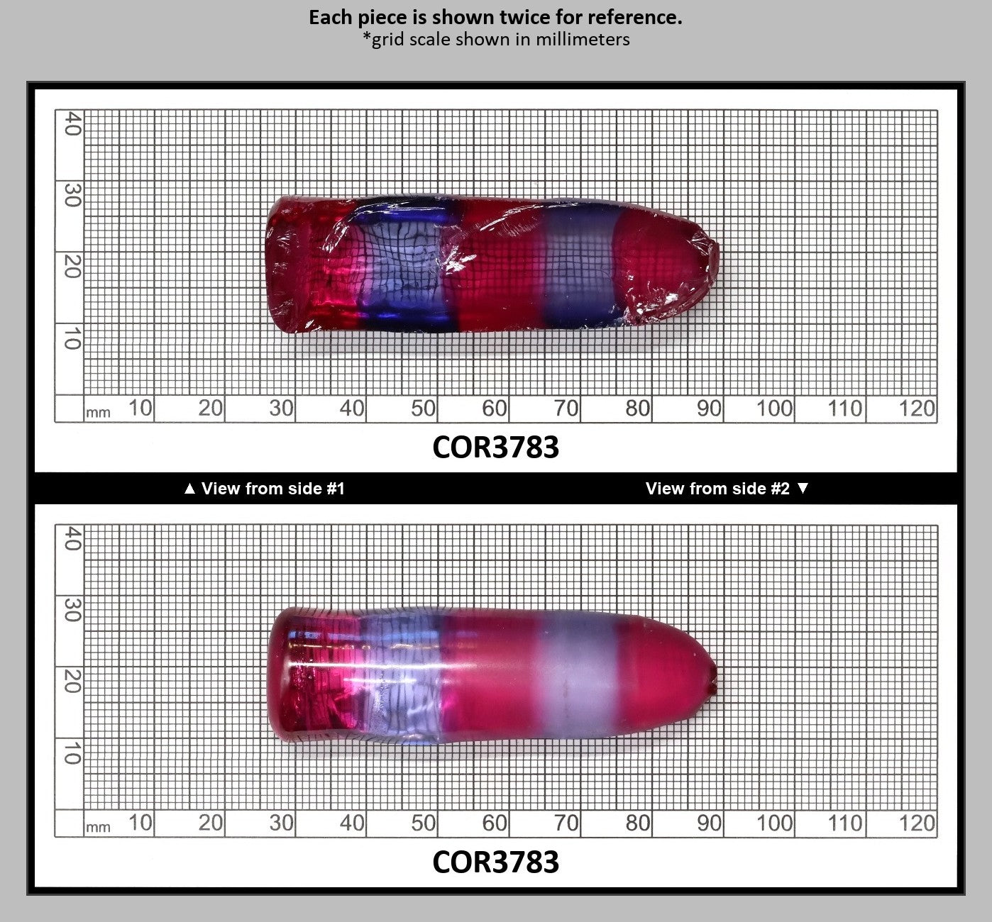 Blue/Pink Bi-Color Lab Created Corundum Sapphire Faceting Rough for Gem Cutting - Various Sizes - Split Boule : COR3783
