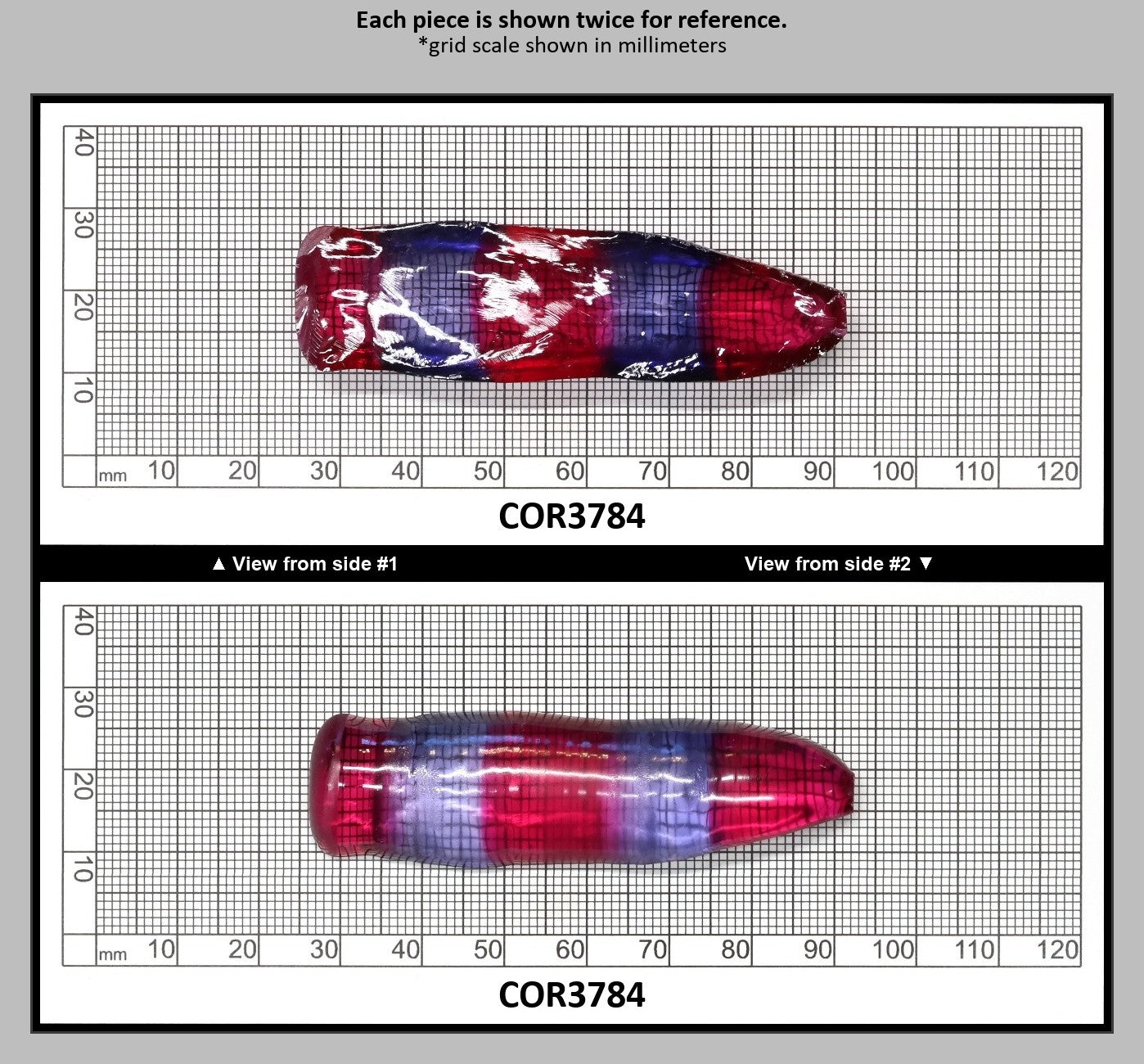 Blue/Pink Bi-Color Lab Created Corundum Sapphire Faceting Rough for Gem Cutting - Various Sizes - Split Boule : COR3784