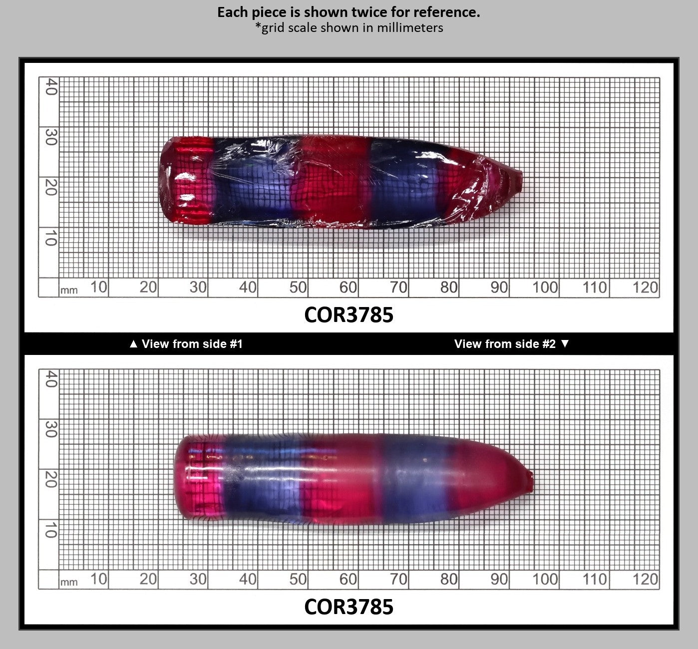 Blue/Pink Bi-Color Lab Created Corundum Sapphire Faceting Rough for Gem Cutting - Various Sizes - Split Boule : COR3785
