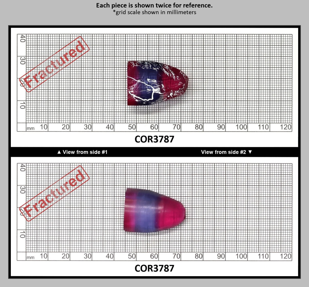 Blue/Pink Bi-Color Lab Created Corundum Sapphire Faceting Rough for Gem Cutting - Various Sizes - Split Boule : COR3787