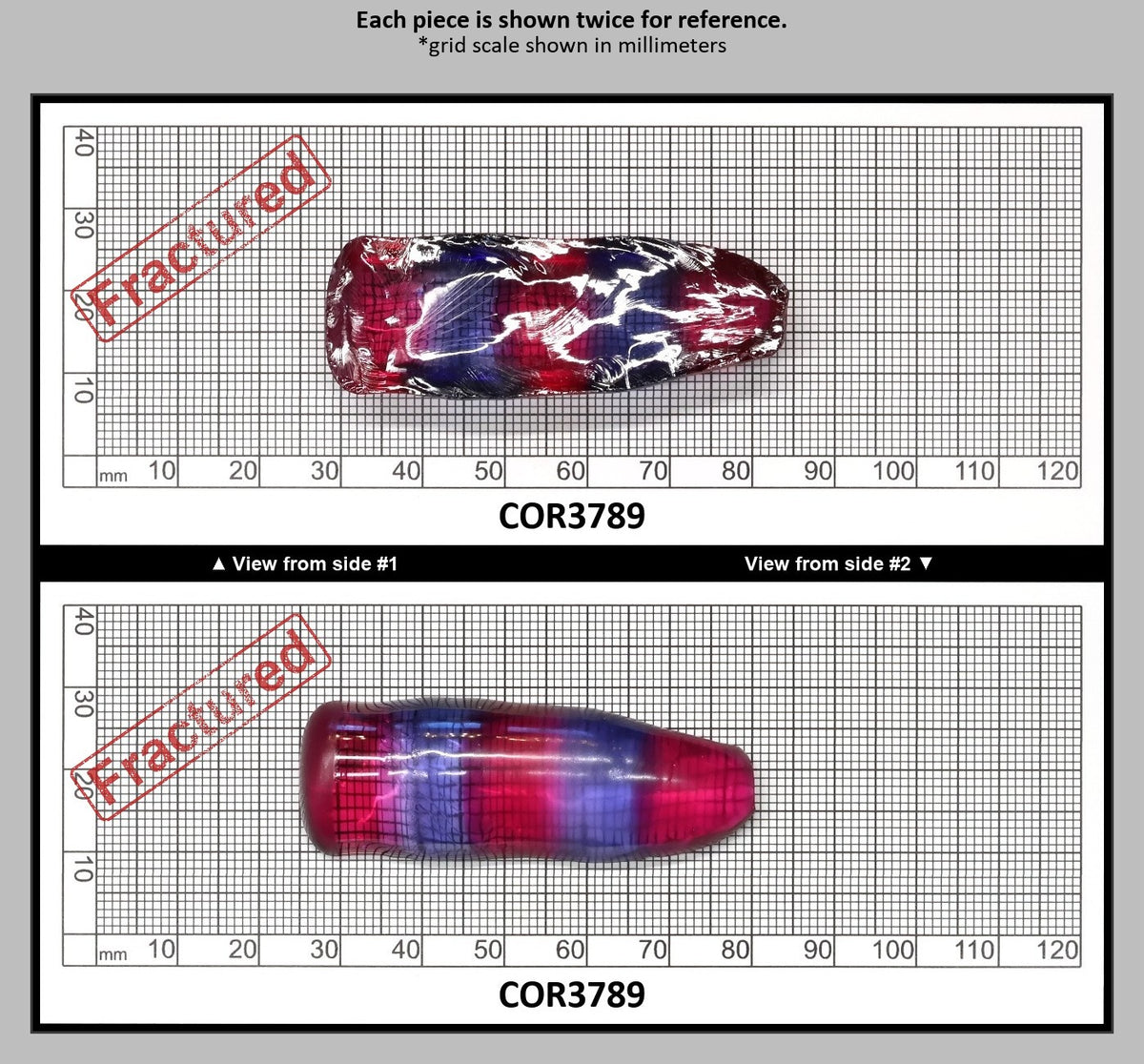 Blue/Pink Bi-Color Lab Created Corundum Sapphire Faceting Rough for Gem Cutting - Various Sizes - Split Boule : COR3789