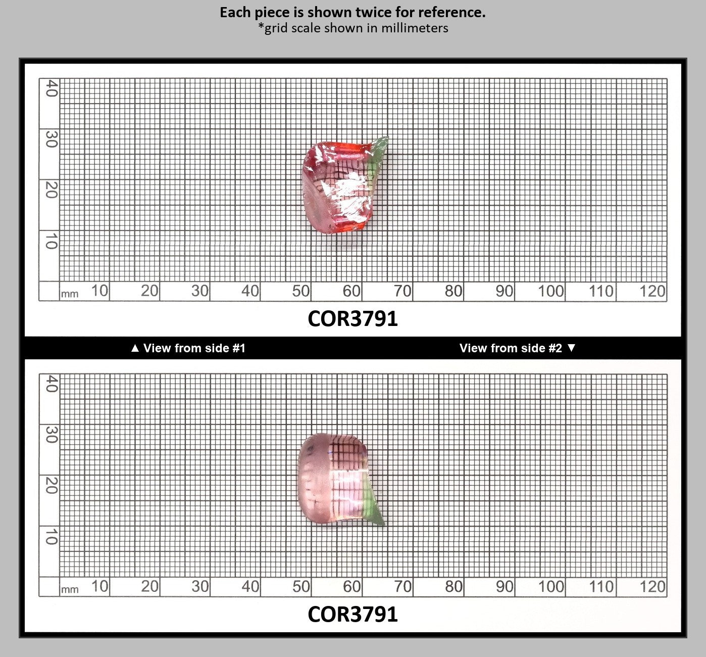 Peach/Green Bi-Color #18/#73 Lab Created Corundum Sapphire Faceting Rough : COR3791