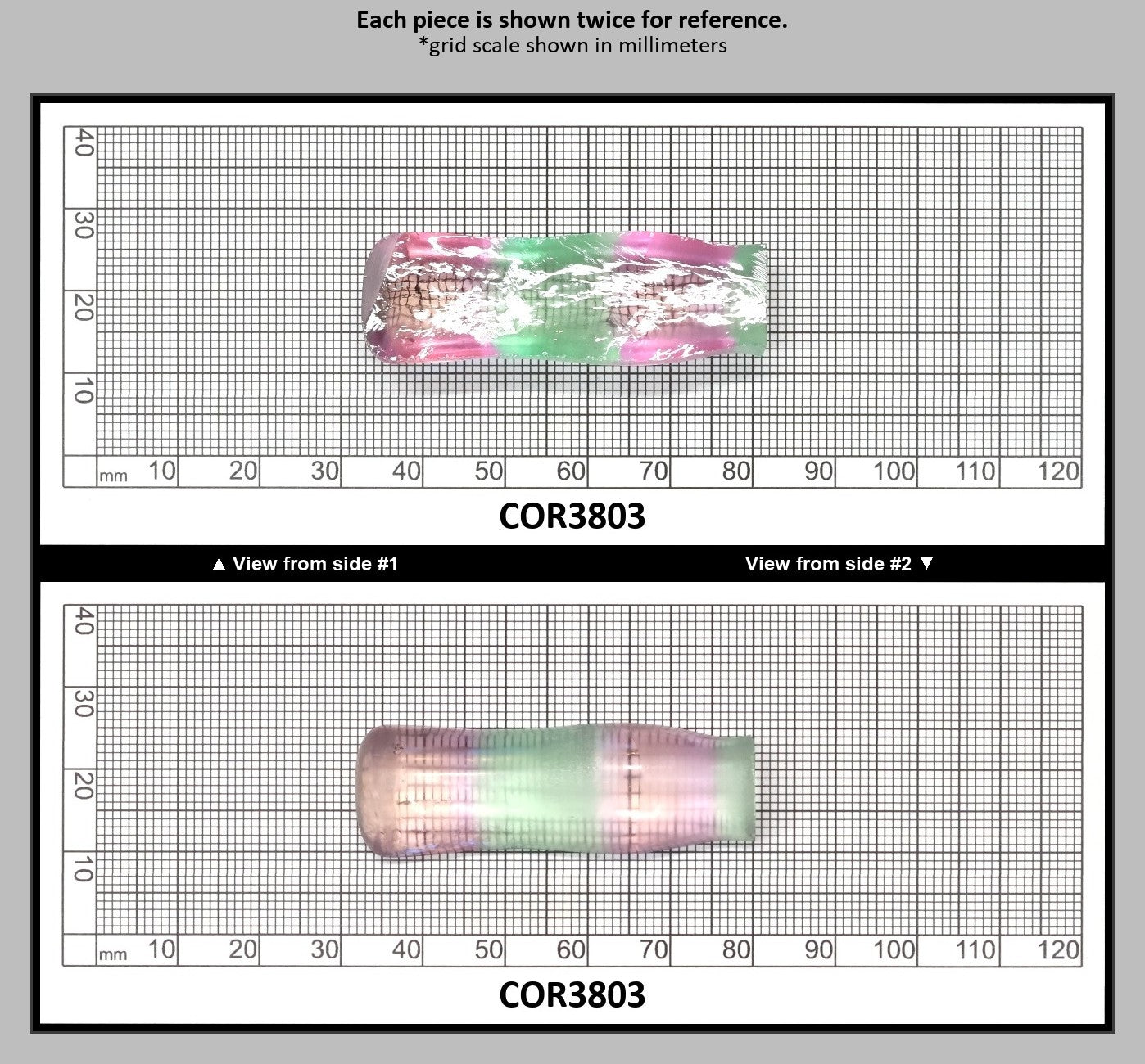 Peach/Green Bi-Color #18/#73 Lab Created Corundum Sapphire Faceting Rough : COR3803