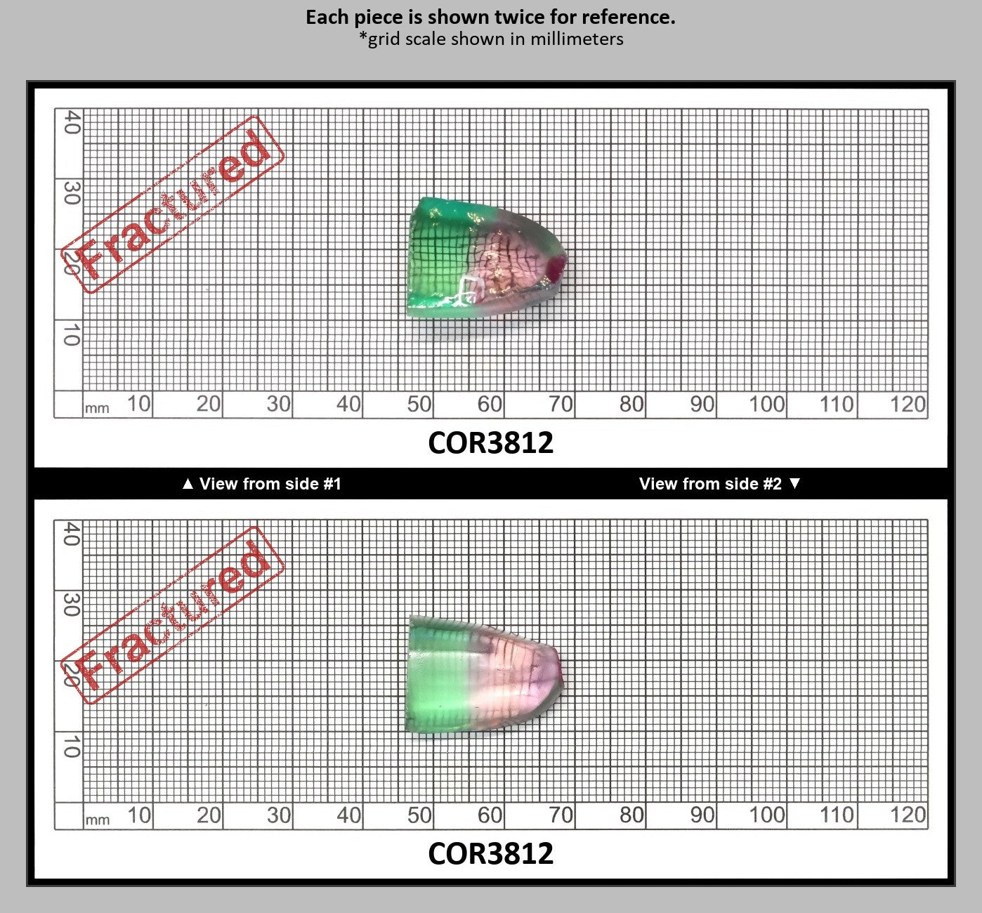 Peach/Green Bi-Color #18/#73 Lab Created Corundum Sapphire Faceting Rough : COR3812