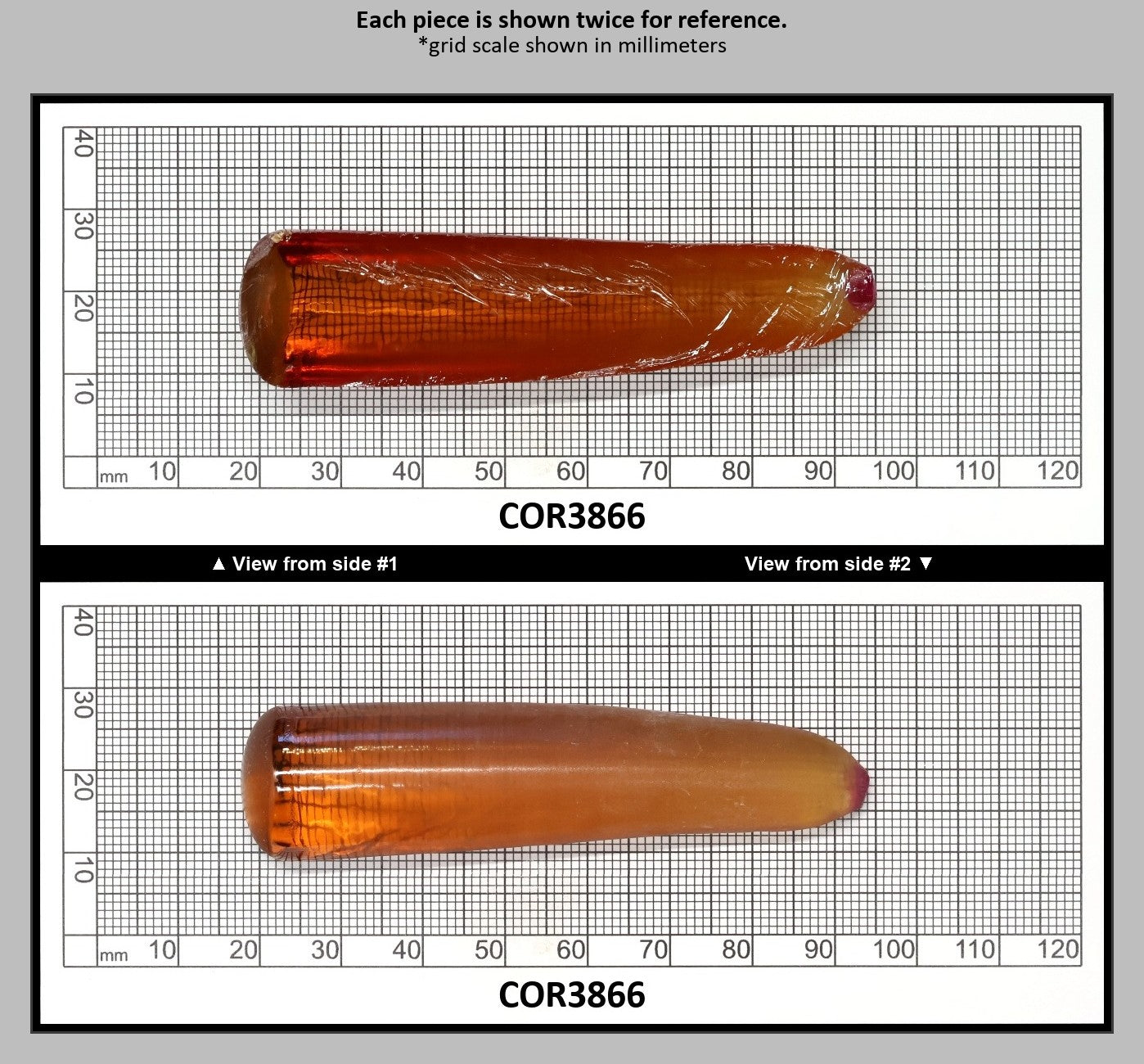 Orange #22 Lab Created Corundum Faceting Rough for Gem Cutting - Various Sizes - Split Boule : COR3866