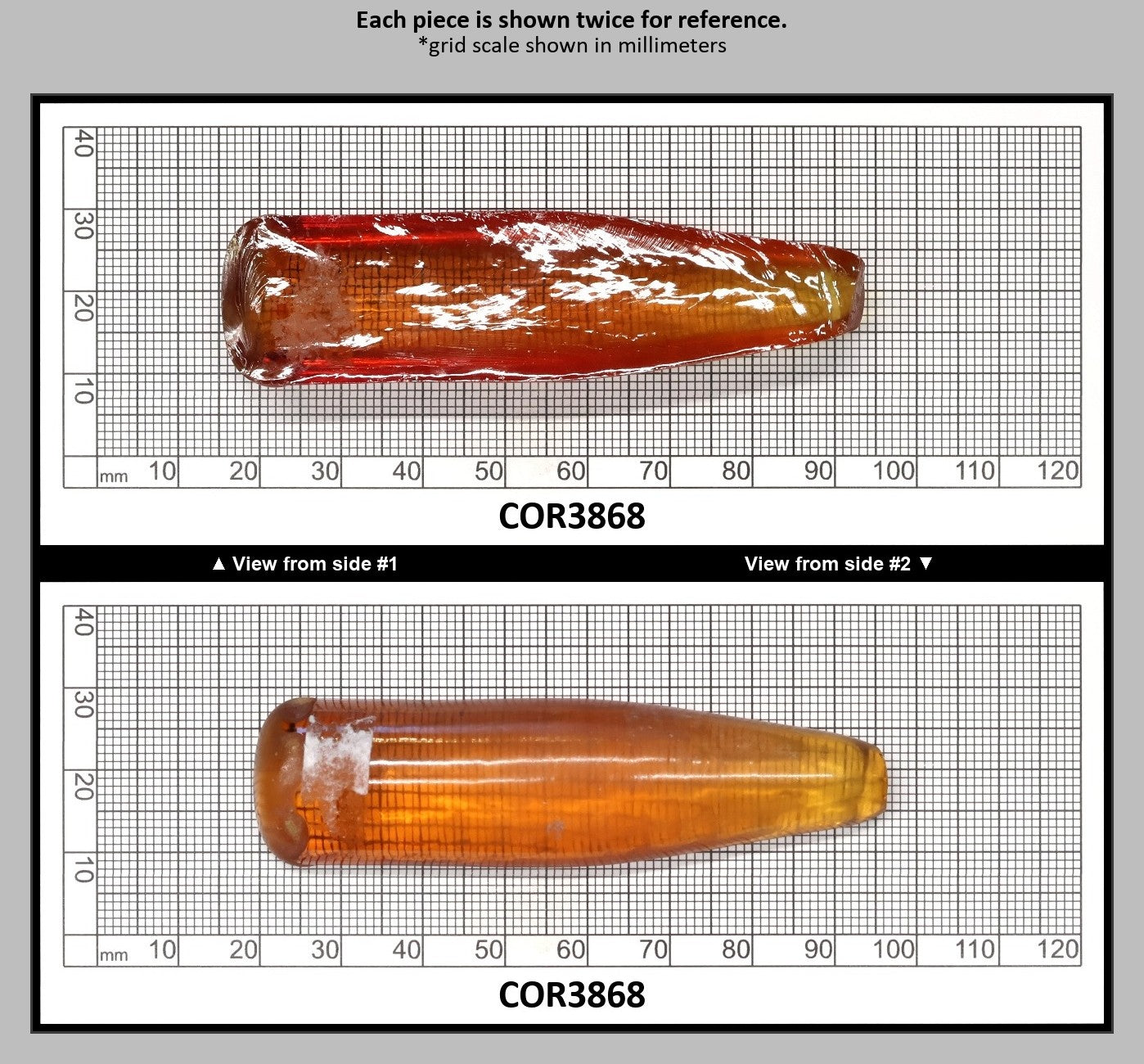 Orange #22 Lab Created Corundum Faceting Rough for Gem Cutting - Various Sizes - Split Boule : COR3868