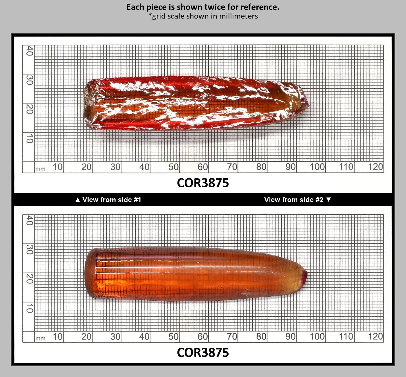 Orange #22 Lab Created Corundum Faceting Rough for Gem Cutting - Various Sizes - Split Boule : COR3875