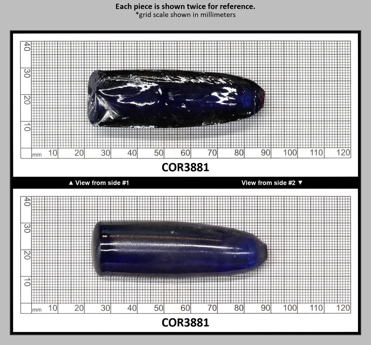 Medium Blue #33 Lab Created Corundum Sapphire Faceting Rough for Gem Cutting - Various Sizes - Split Boule : COR3881