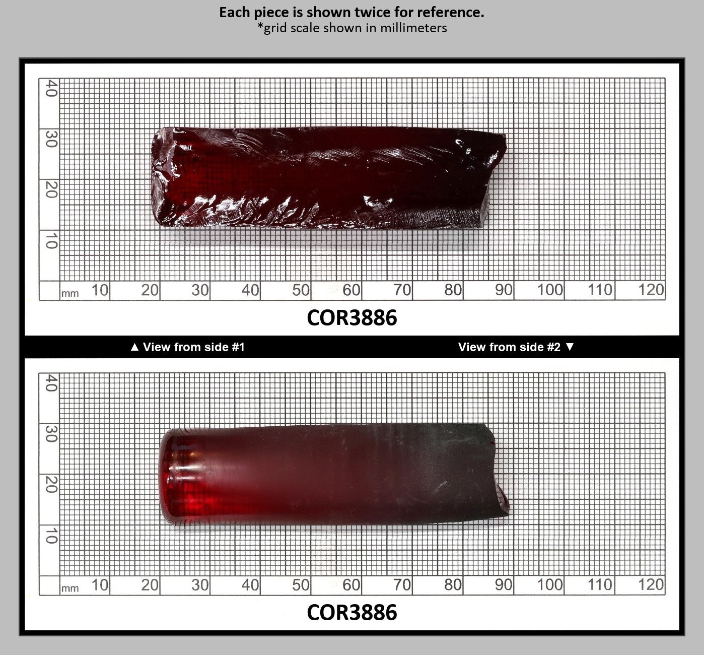 Dark Ruby Red #6 Lab Created Corundum Sapphire Faceting Rough for Gem Cutting - Various Sizes - Split Boule : COR3886