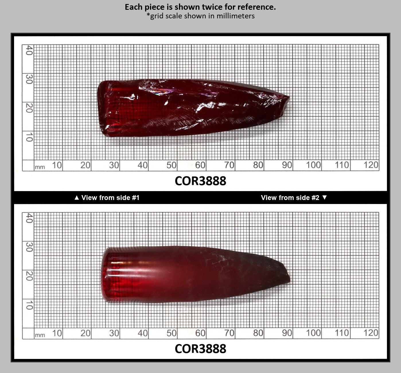 Dark Ruby Red #6 Lab Created Corundum Sapphire Faceting Rough for Gem Cutting - Various Sizes - Split Boule : COR3888