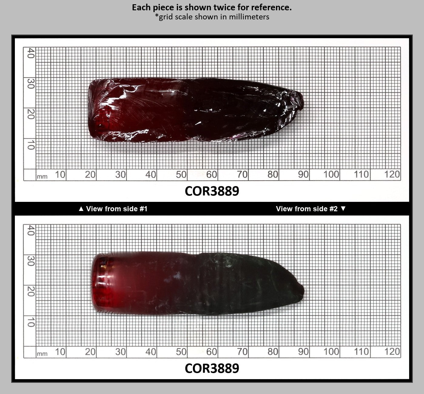 Dark Ruby Red #6 Lab Created Corundum Sapphire Faceting Rough for Gem Cutting - Various Sizes - Split Boule : COR3889