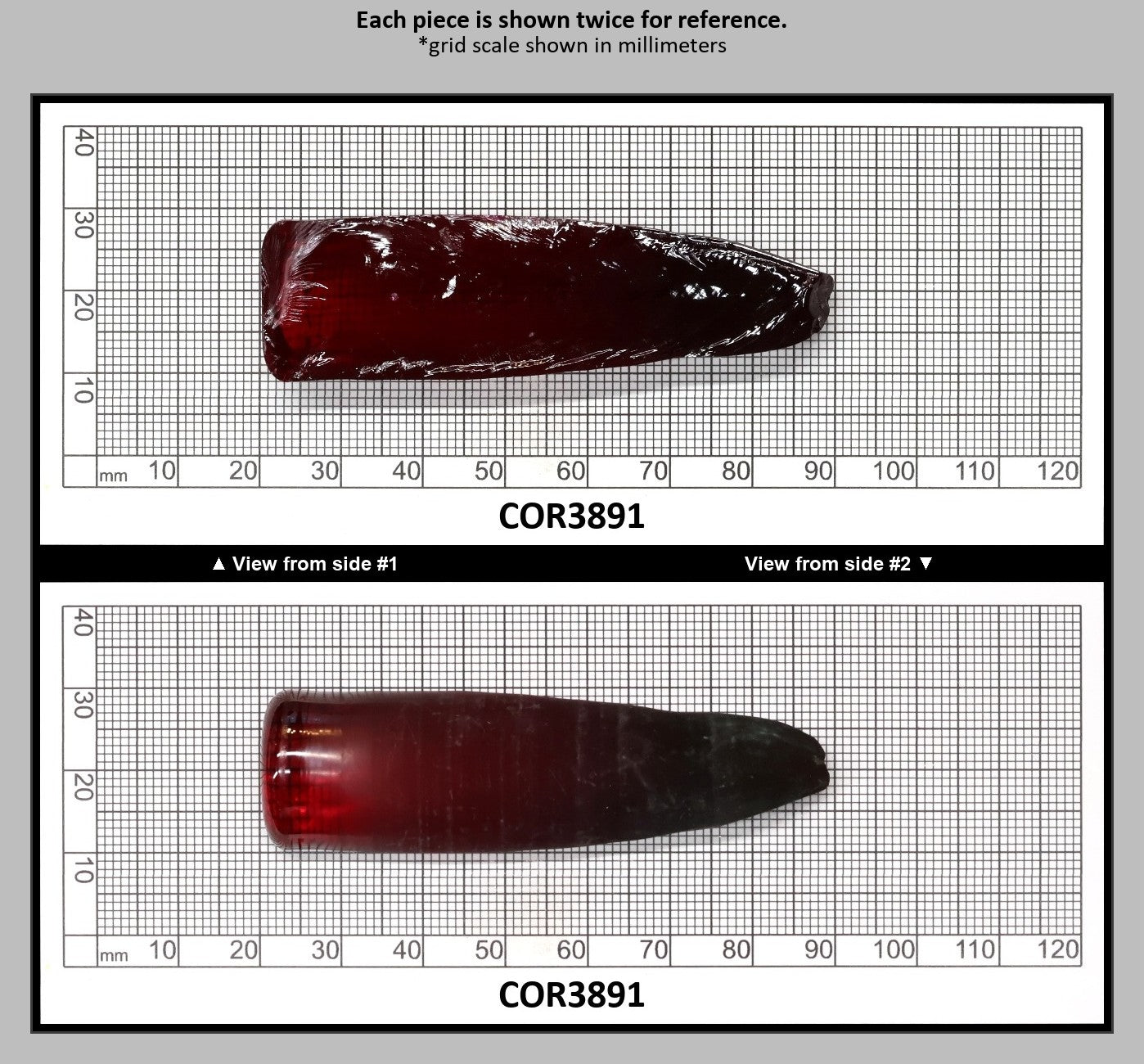Dark Ruby Red #6 Lab Created Corundum Sapphire Faceting Rough for Gem Cutting - Various Sizes - Split Boule : COR3891