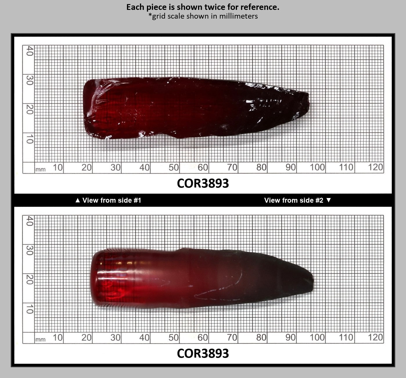 Dark Ruby Red #6 Lab Created Corundum Sapphire Faceting Rough for Gem Cutting - Various Sizes - Split Boule : COR3893