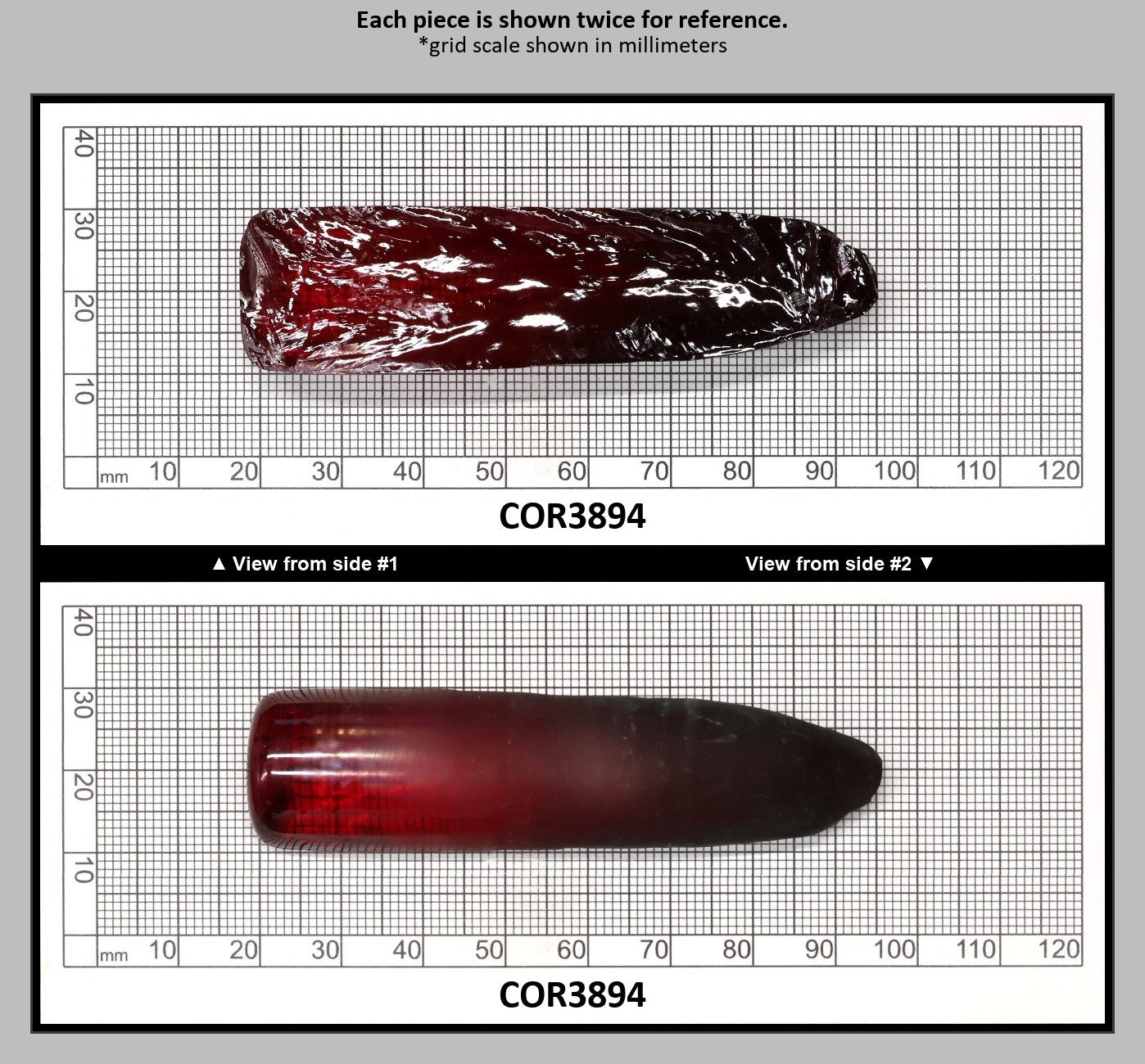 Dark Ruby Red #6 Lab Created Corundum Sapphire Faceting Rough for Gem Cutting - Various Sizes - Split Boule : COR3894