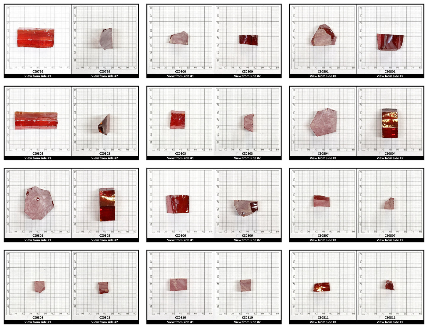 Red Cubic Zirconia Faceting Rough for Gem Cutting - Various Sizes