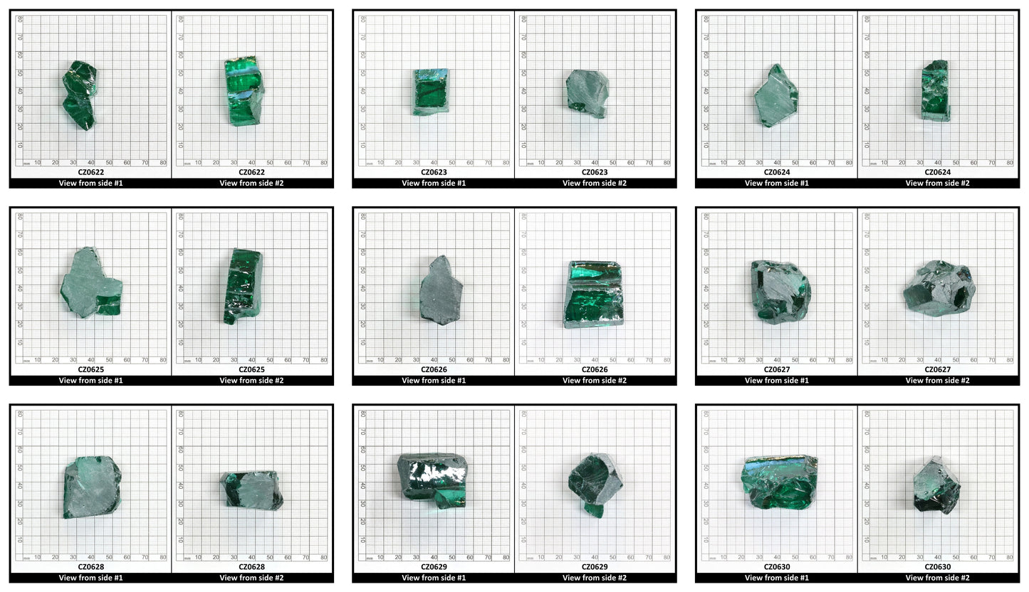 Emerald (Blueish) Cubic Zirconia Faceting Rough for Gem Cutting - Various Sizes