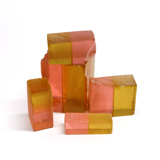 Nanosital Simulated Bi-Color Lab Created Faceting Rough for Gem Cutting - Intense Yellow-Pink - Various Sizes