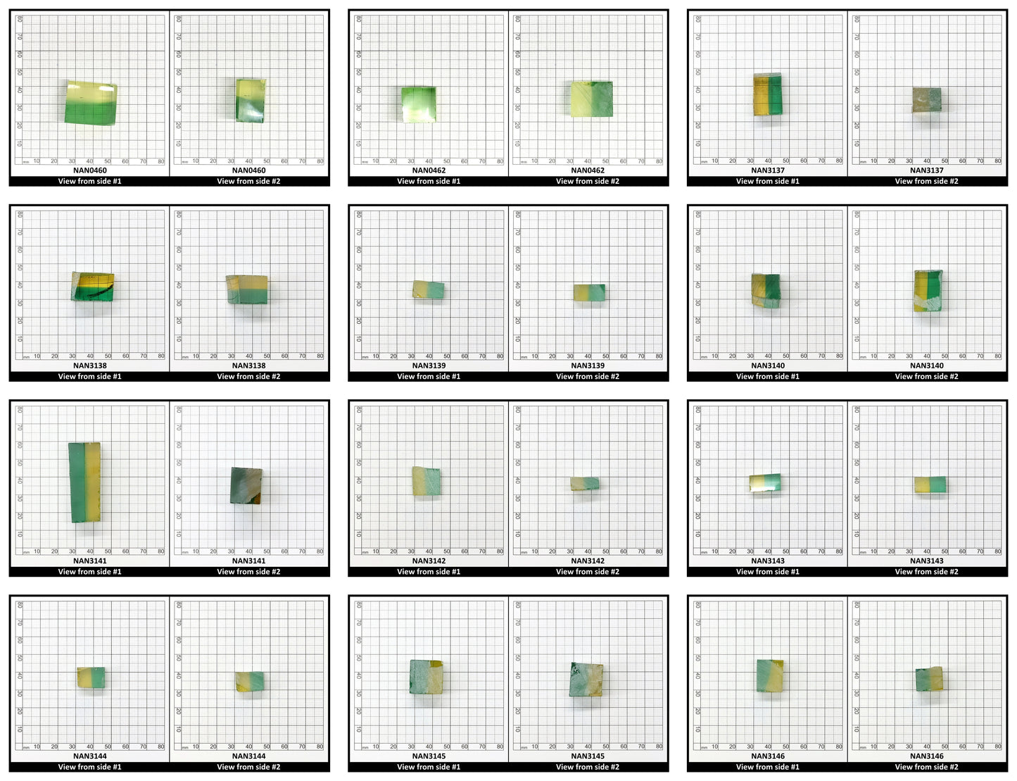 Nanosital Simulated Bi-Color Lab Created Faceting Rough for Gem Cutting - Green-Yellow - Various Sizes