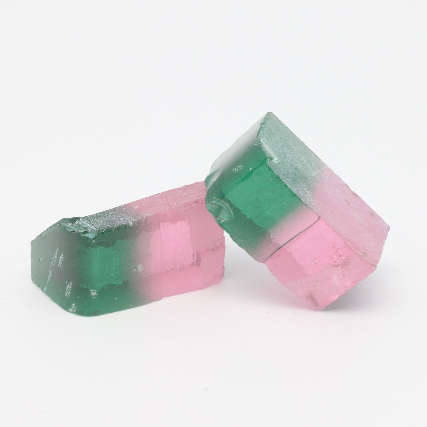Nanosital Simulated Watermelon Lab Created Faceting Rough for Gem Cutting - Bi-Color Pink-Green - Various Sizes : #BEGIN